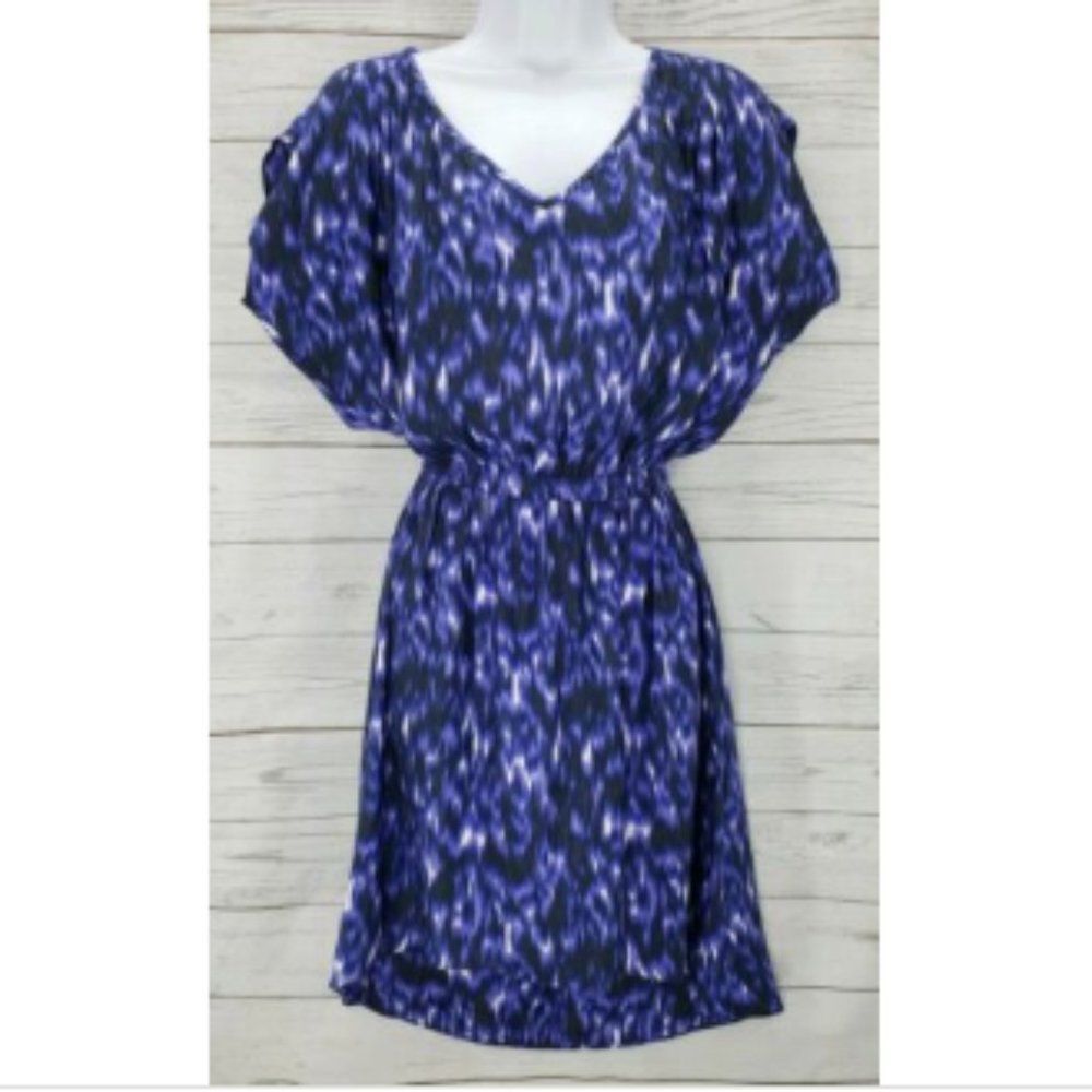 Express Tunic Blouse Sz XS Blue Abstract Dolman